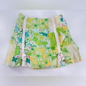 Lilly Pulitzer Skirt Girls Size 7 Vintage Green Floral Color Block Elastic
